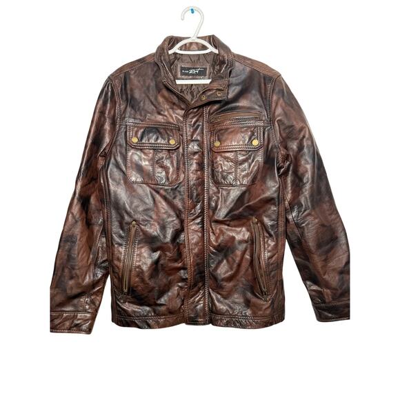 Black Rivet VTG trucker cafe racer distressed genuine leather jacket mens medium - Picture 1 of 10